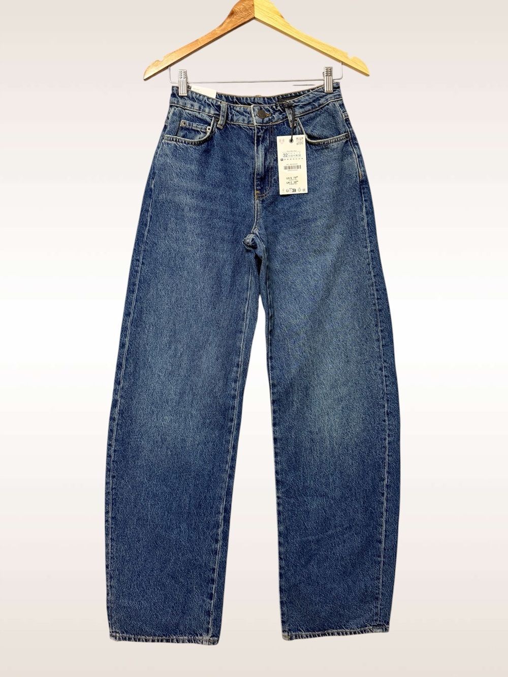 Zara ZW Two Tone Balloon Jeans Size 0 NWT Barrel Leg Full Length High Rise